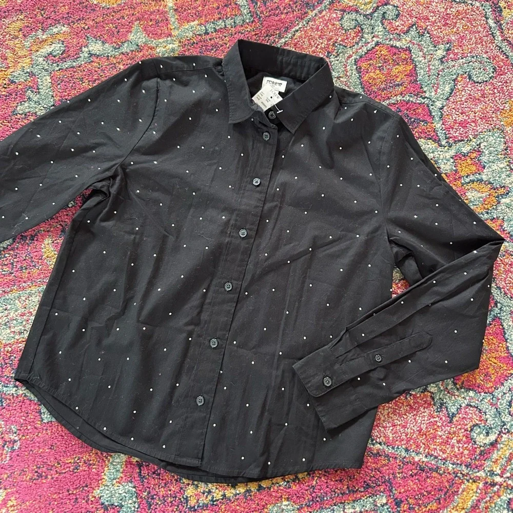 NWT J. Crew | Women’s Black Long Sleeve Button Down Rhinestone Shirt Size XXS
